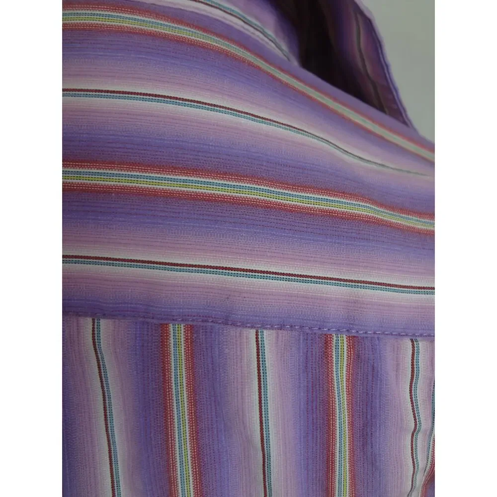 Vintage 90s Y2K Express Purple Pink Striped Button Down Top Womens 2 Work Cotton